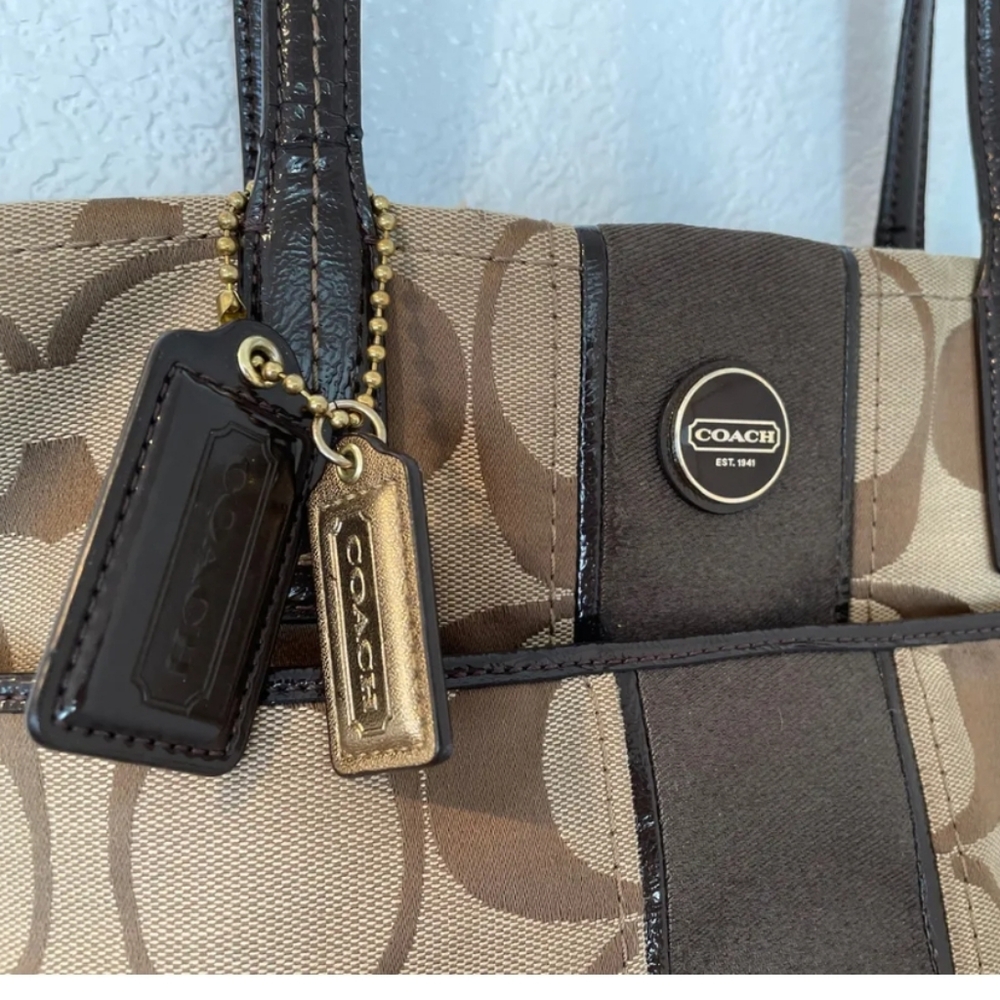 Coach Signature Stripe Satchel Bag Purse Handbag H1380-F25771 - Picture 9 of 15